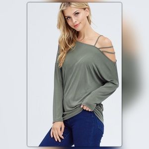 Olive Green Strappy Shoulder Top